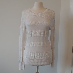 Ann Taylor Loft Sweater Womens XL Textured Striped Cream Semi-Sheer Cozy Classic